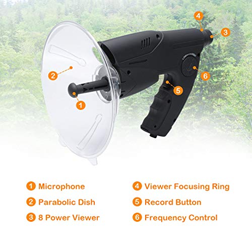 Podoy Bird Observing Listening Recording Device, Listening Device, Electronic Digital Device Sound Amplifier, Digital Recording Device Include Headphone, Visible Range Upto 300ft Long Range