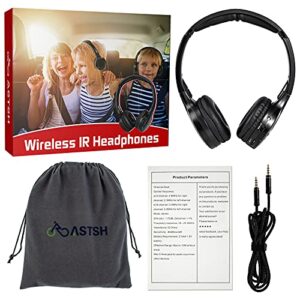 ASTSH IR Headphones 2 Channel Kids Wireless Headphones with Travelling Bag for Universal Rear Entertainment System Kids Headphones for Headrest DVD Players Car Video Devices