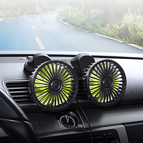 Xximuim Car Cooling Fan,360° Adjustable Dual Head Cooling Air Fan Brushless Motor Low Noise Automobile Vehicle Fan Micro USB for Car/SUV/RV/Truck/Boat Use (Without Coloured Light)