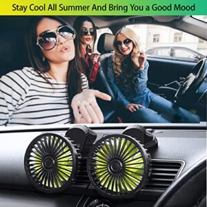 Xximuim Car Cooling Fan,360° Adjustable Dual Head Cooling Air Fan Brushless Motor Low Noise Automobile Vehicle Fan Micro USB for Car/SUV/RV/Truck/Boat Use (Without Coloured Light)