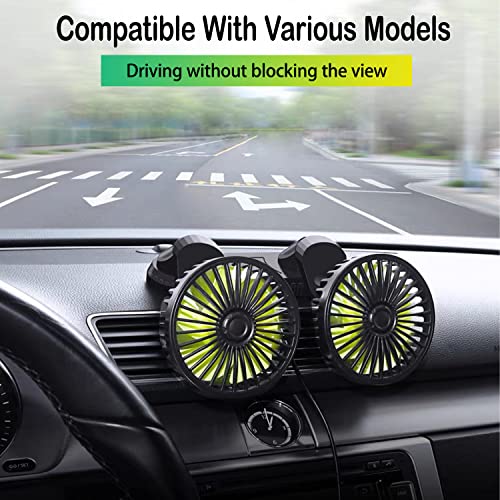 Xximuim Car Cooling Fan,360° Adjustable Dual Head Cooling Air Fan Brushless Motor Low Noise Automobile Vehicle Fan Micro USB for Car/SUV/RV/Truck/Boat Use (Without Coloured Light)