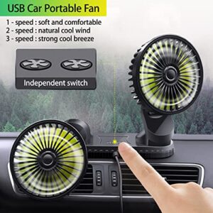 Xximuim Car Cooling Fan,360° Adjustable Dual Head Cooling Air Fan Brushless Motor Low Noise Automobile Vehicle Fan Micro USB for Car/SUV/RV/Truck/Boat Use (Without Coloured Light)