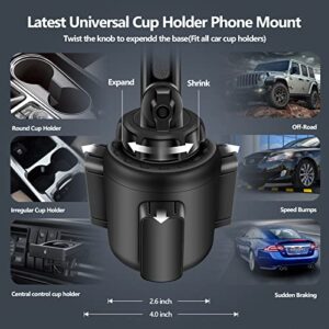 Cup Holder Phone Mount,15W Wireless Charger Car Phone Holder for Air Vent and Cup Holder,Cup Holder Phone Holder Compatible with Samsung Galaxy Z Fold 4/3/2,iPhone 13/12/11/X/8,Auto Clamp 5.6in-7.4in