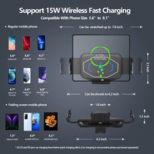 Cup Holder Phone Mount,15W Wireless Charger Car Phone Holder for Air Vent and Cup Holder,Cup Holder Phone Holder Compatible with Samsung Galaxy Z Fold 4/3/2,iPhone 13/12/11/X/8,Auto Clamp 5.6in-7.4in