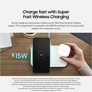 SAMSUNG 15W Wireless Charger Duo w/USB C Cable, Fast Charge 2 Devices at Once, Cordless Charging Pad for Galaxy Phones and Devices, 2022, Includes Microfiber Cleaning Cloth - Black