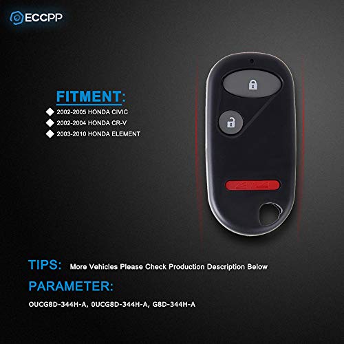 ECCPP OUCG8D344HA key fob Replacement for 3 Buttons Keyless Entry Remote Key Fob 02-10 for H onda CIVIC CR-V ELEMENT OUCG8D-344H-A (Pack of 1)