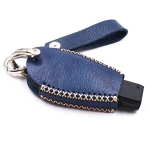 MJKEYAuto Leather 3 Buttons Key Fob Cover Case for Dodge Ram Chrysler 300 Town Country Jeep Challenger Charger Grand Caravan (Blue)