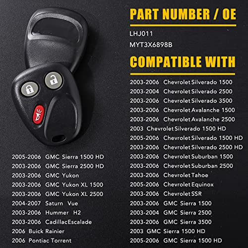 OGATOO Key Fob Replacement Fits for Chevy Silverado Avalanche Suburban Tahoe SSR GMC Sierra Yukon Saturn Vue Cadillac Escalade 2003 2004 2005 2006 2007, 3 Button #LHJ011 Car Remote Control Set 2