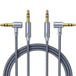 ainope aux cables [2-pack/8.2ft], 90°angled 3.5mm aux cord[hi-fi sound, nylon braided] male to male stereo audio cables compatible with car, studio, recorder, smartphone- grey