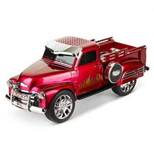 qfx bt-1953 hot rod pick up truck replica speaker with built-in microphone, led party lights, fm radio, red