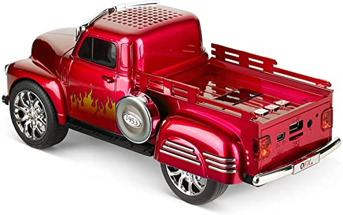 QFX BT-1953 Hot Rod Pick Up Truck Replica Speaker with Built-in Microphone, Led Party Lights, FM Radio, Red