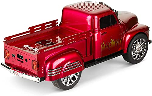 QFX BT-1953 Hot Rod Pick Up Truck Replica Speaker with Built-in Microphone, Led Party Lights, FM Radio, Red