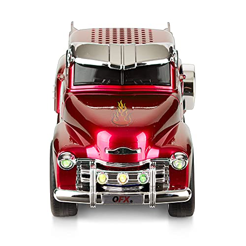 QFX BT-1953 Hot Rod Pick Up Truck Replica Speaker with Built-in Microphone, Led Party Lights, FM Radio, Red