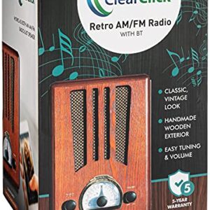 ClearClick Classic Vintage Retro Style AM/FM Radio with Bluetooth - Handmade Wooden Exterior