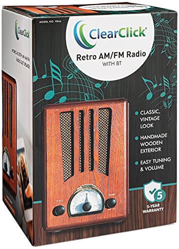 ClearClick Classic Vintage Retro Style AM/FM Radio with Bluetooth - Handmade Wooden Exterior