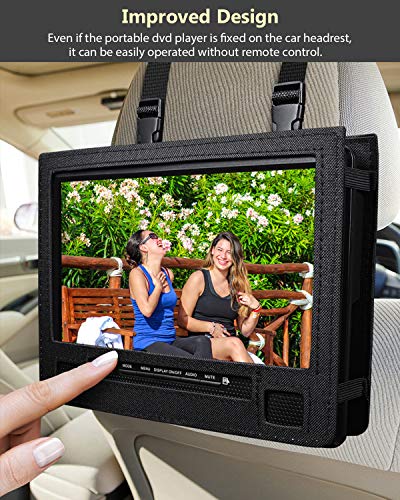UEME Portable DVD Player for Car with 10.1" HD Swivel Display Screen, Car Charger, Support CD/DVD/SD Card/USB, Car Headrest Holder, Improved Button Design