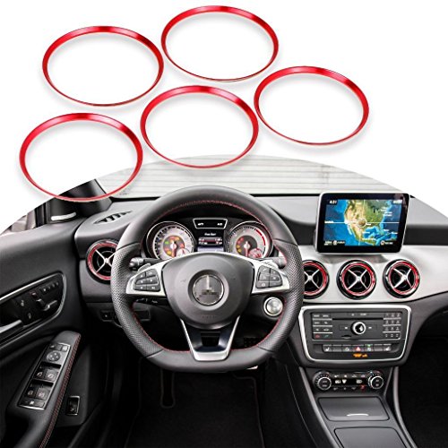 Xotic Tech Aluminum Air Conditioner AC Air Outlet Vent Front + Side Rings Trims Cover Decoration Compatible with Mercedes Benz CLA GLA Class 2013-2018 (Sporty Red) - 5 PCS