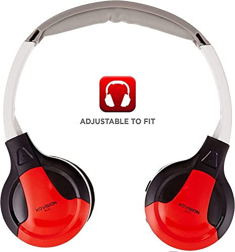 XO Vision IR630R Universal IR Wireless Foldable Headphones - RED Wireless Bluetooth-Enabled Lightweight Portable for iPhone, Car, Kids Wireless Headphones for Universal Car Entertainment System