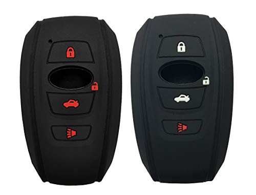 2Pcs Key Fob Cover Case Protector Fit for 2018 2017 Subaru Outback Legacy Forester Sti XV Crosstrek Impreza BRZ WRX Keyless Entry Remote Fob Skin Jacket Holder (1 Black with Red + 1 Black with White)