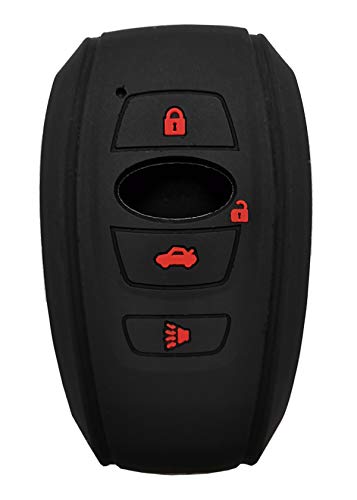 2Pcs Key Fob Cover Case Protector Fit for 2018 2017 Subaru Outback Legacy Forester Sti XV Crosstrek Impreza BRZ WRX Keyless Entry Remote Fob Skin Jacket Holder (1 Black with Red + 1 Black with White)