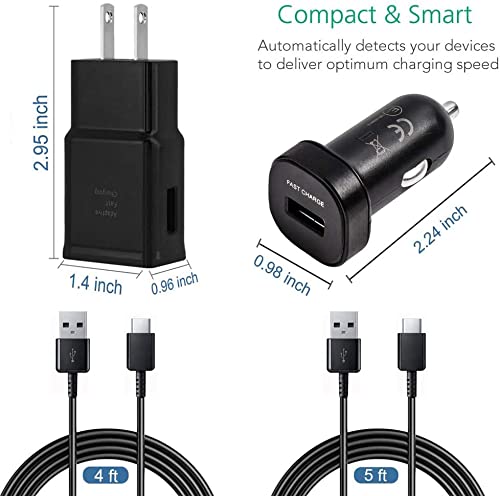 Samsung Adaptive Fast Charger Kit for Samsung Galaxy S10/ S10e/ S9/S8/S8 Plus/Note 8/9,LaoFas USB 2.0 Recharger Kit (Wall Charger + Car Charger + 2 x Type C USB Cables) Quick Charger-Black