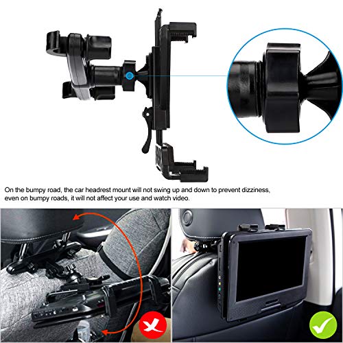 YOOHOO Car Headrest Mount, Tablet Headrest Holder, 360° Rotating Adjustable Holder for All 7"- 13" Tablet iPad, 9'' DVD Player Holder for Car Backseat Seat Mount