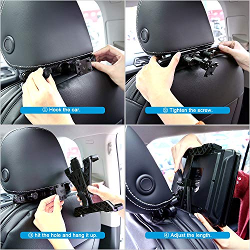 YOOHOO Car Headrest Mount, Tablet Headrest Holder, 360° Rotating Adjustable Holder for All 7"- 13" Tablet iPad, 9'' DVD Player Holder for Car Backseat Seat Mount