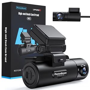 pb22 dual dash camera, with front 4k camera, rear 2k ethernet camera for extreme transmission, front and rear dual wdr, g-sensor, loop-recording and parking mode, support up to 512gb tfcard,black