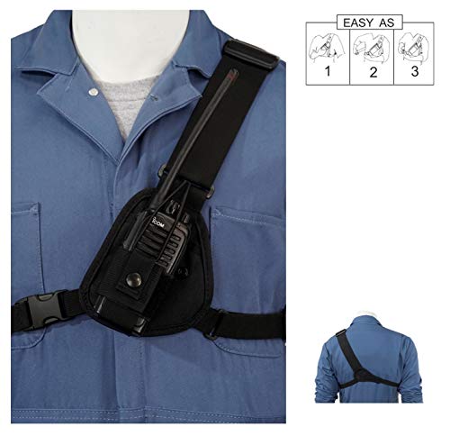 RCH-103 Radio Chest Harness Shoulder Radio Holster Chest Pack an Adjustable Depth Radio Pouch for Small Motorola Talk About Two-Way Radios and Walkie Talkies. Made in USA by Holsterguy.