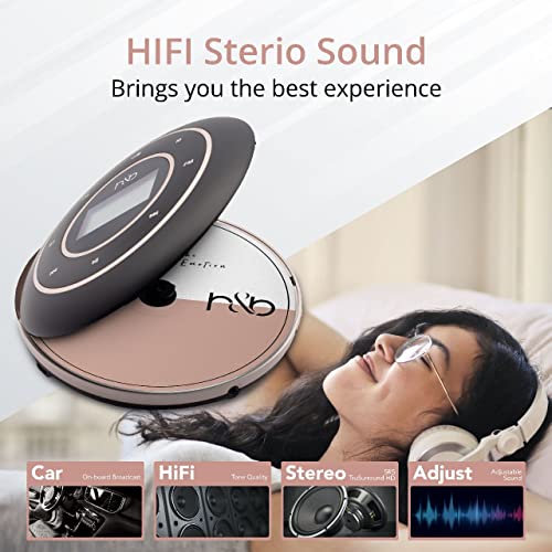 Portable CD Player with Bluetooth 5.0 & Rechargeable Battery, Aux Output, FM Transmitter for Car USe, LCD Backlight Display and Touch Button Technology, 12hr Playtime by Hevet & Bugg