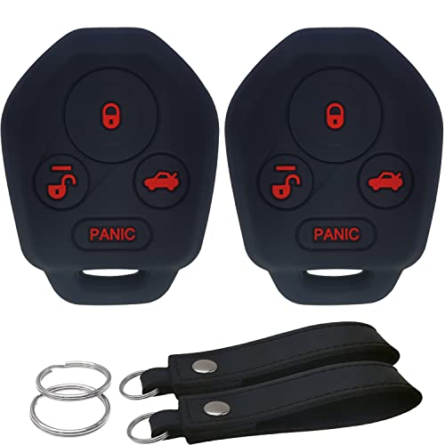 waymei Silicone Key Fob Cover Remote Keyless Case Protector Compatible with 2008-2019 Subaru Crosstrek Forester Impreza Legacy Outback Tribeca WRX STI XV Crosstrek (4 Buttons Black with Red)