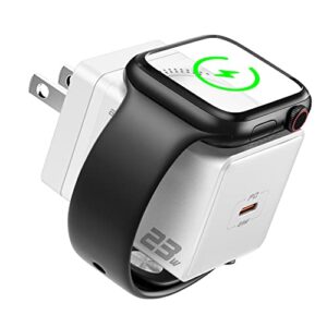 aenayrim fast charger for apple watch iphone 2 in 1, travel charger usb c wall fast charging block 23w pd wireless power adapter for iwatch series se 8 7 6 5 4 3 2 iphone 14/13/12/11/mini pro max