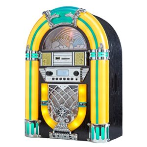 arkrocket athena mini jukebox/tabletop cd player/bluetooth speaker/radio/usb and sd card player with retro led lighting system