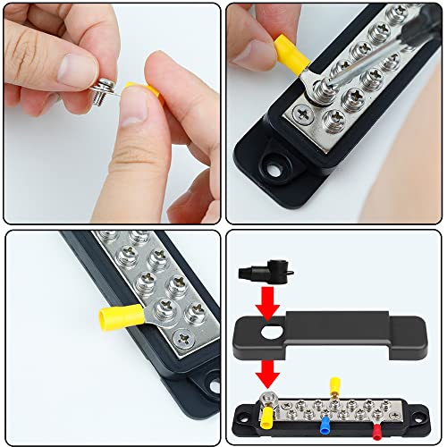 DIKJAK 180A 12-48V Bus Bar, 12 Terminal Power Distribution Block with 32 Wire Lugs, Distribution Block Terminal Block for Car Audio, Solar System, Marine Use