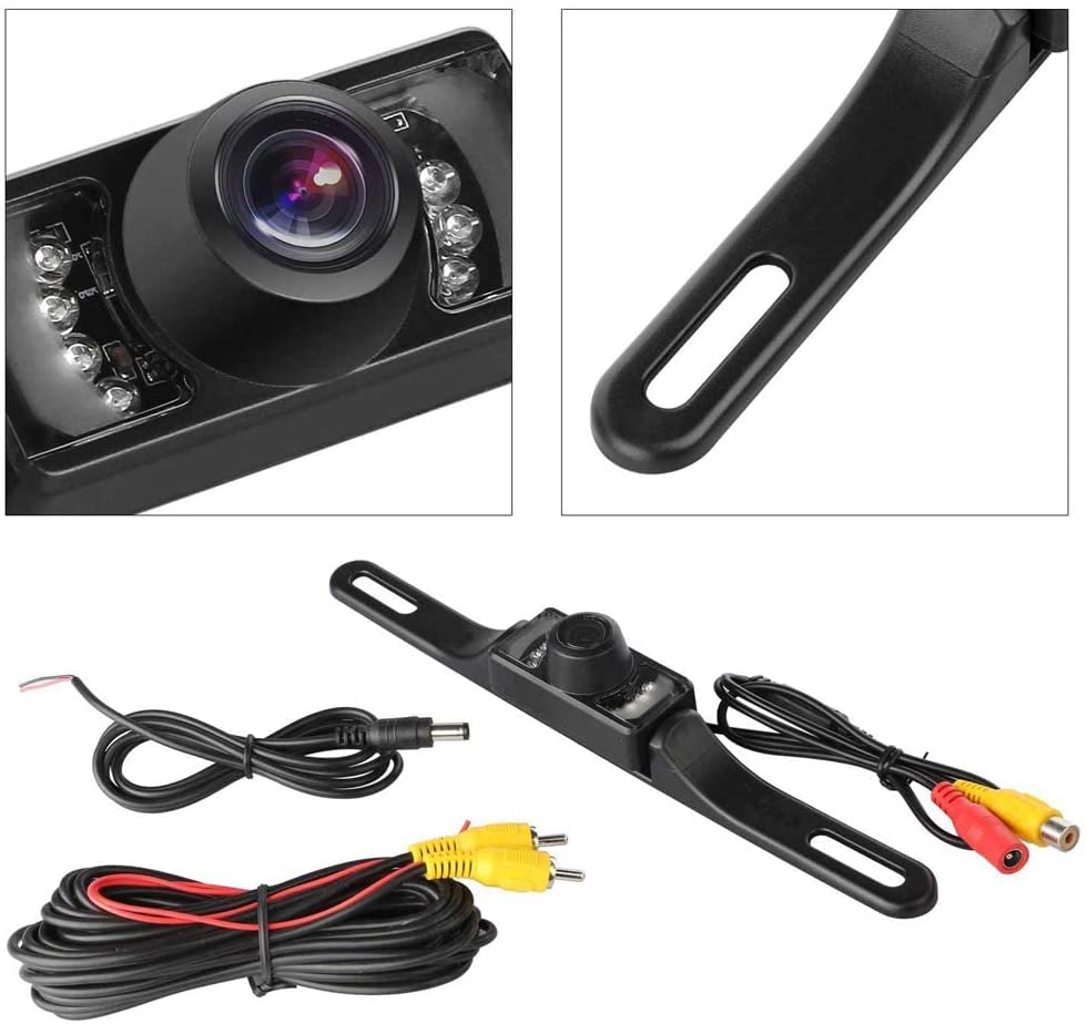 GTP Vehicle Rear View Backup Camera Wide Viewing Angle License Plate Mount Parking Assist Kit - Waterproof High Definition Color w/ 7 Infrared Night Vision LED Universal Car Truck Parking Camera