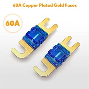 BULVACK 2 Way Mini ANL Fuse Holder, Copper 0/2/4 Gauge to 4/6/8 Gauge 60 Amp Fuse Distribution Block for Car Truck Boat Audio Stereo Amplifier