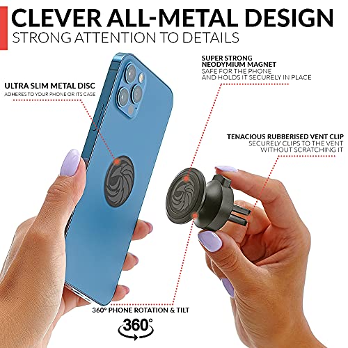 New 2023 Magnetic Cell Phone Holder for Car Vent - for Any Smartphone (iPhone, Android, GPS) | Stylish All-Metal One-Hand & One-Sec Phone Mount for Car, 100 to Safeness & Comfort