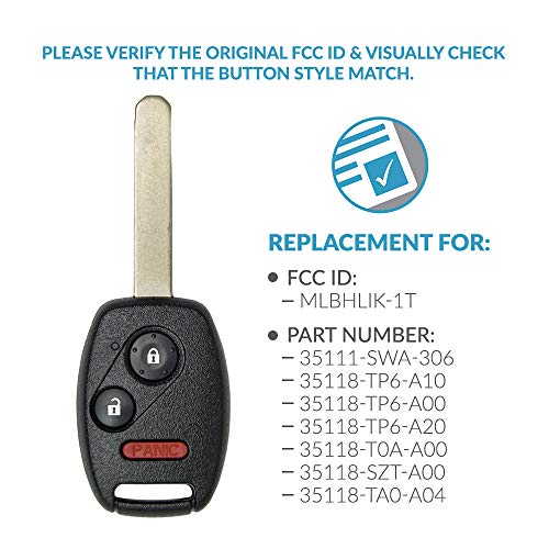 Keyless2Go Replacement for Keyless Entry Remote Key for 3 Button MLBHLIK-1T and 35111-SWA-306 (1 Pack)