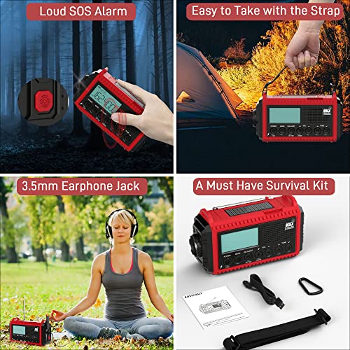 Emergency Crank Radio, 5000 NOAA Solar Hand Crank Weather Radio, 5-Way Powered AM/FM/Shortwave Portable Auto Alert Raido with Phone Charger, Flashlight, Reading Lamp&SOS for Outdoor Survival Kit Home