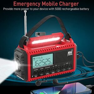 Emergency Crank Radio, 5000 NOAA Solar Hand Crank Weather Radio, 5-Way Powered AM/FM/Shortwave Portable Auto Alert Raido with Phone Charger, Flashlight, Reading Lamp&SOS for Outdoor Survival Kit Home