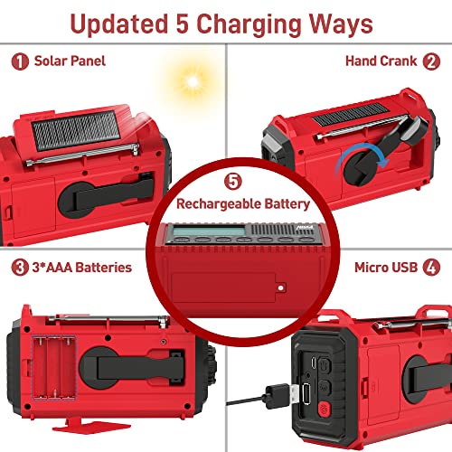 Emergency Crank Radio, 5000 NOAA Solar Hand Crank Weather Radio, 5-Way Powered AM/FM/Shortwave Portable Auto Alert Raido with Phone Charger, Flashlight, Reading Lamp&SOS for Outdoor Survival Kit Home