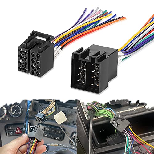 16 Pin ISO Radio Wire Harness Adapter (Pair, Male & Female) Fits for Peterbilt Freightliner Semi Truck International Volvo Sterling Mack Kenworth Stereo
