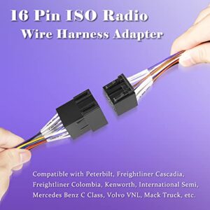 16 Pin ISO Radio Wire Harness Adapter (Pair, Male & Female) Fits for Peterbilt Freightliner Semi Truck International Volvo Sterling Mack Kenworth Stereo