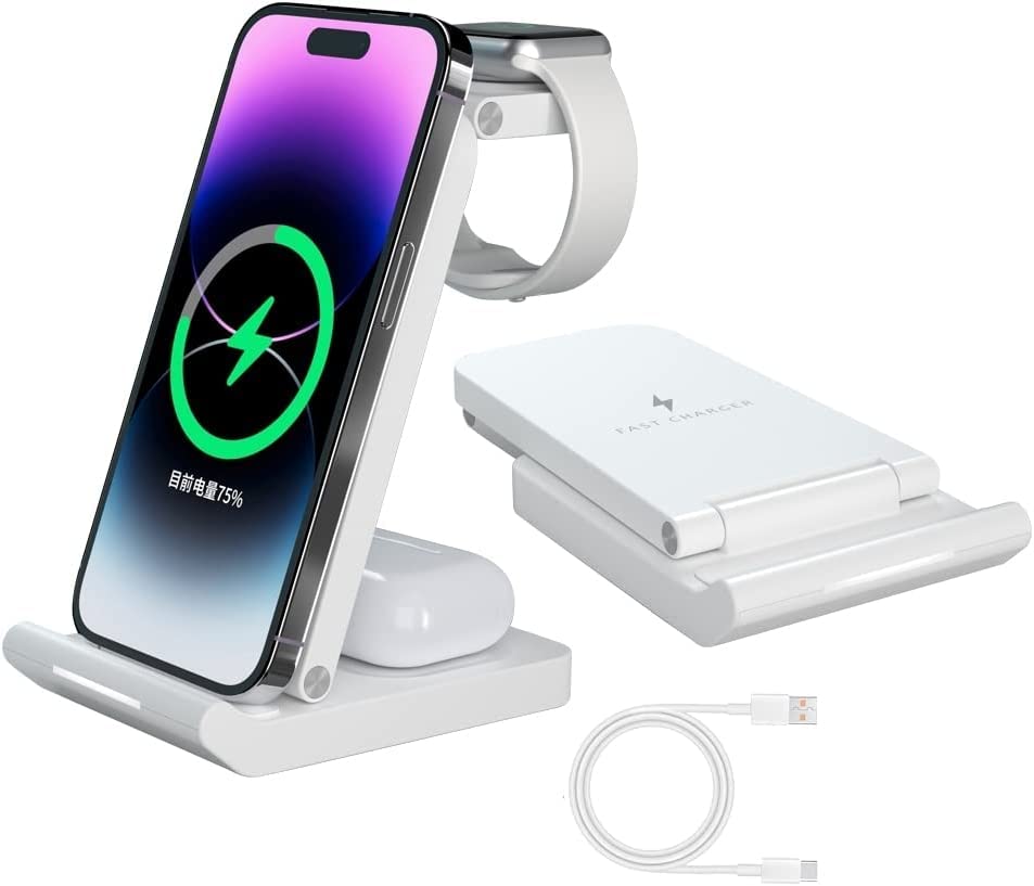 Wireless Charging Station,Wireless Charger Stand 3 in 1 Compatible for iPhone14/13/12/11/Pro Series,for Watch7/6 Series,Airpods 3/2/Pro.