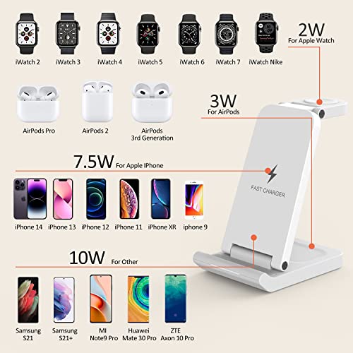 Wireless Charging Station,Wireless Charger Stand 3 in 1 Compatible for iPhone14/13/12/11/Pro Series,for Watch7/6 Series,Airpods 3/2/Pro.