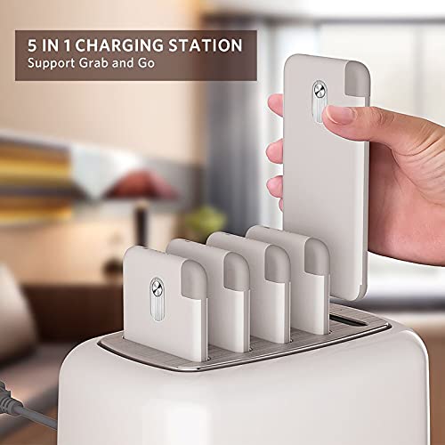 Yoobao Wireless Charging Station, 5 pcs of Ultra Slim Portable Charger 10000mAh, Built-in Cable Power Bank for iPhone/Samsung, Shared Battery Pack for Business/Home/Office/Restaurant/Hotel/Party/Pub