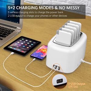 Yoobao Wireless Charging Station, 5 pcs of Ultra Slim Portable Charger 10000mAh, Built-in Cable Power Bank for iPhone/Samsung, Shared Battery Pack for Business/Home/Office/Restaurant/Hotel/Party/Pub