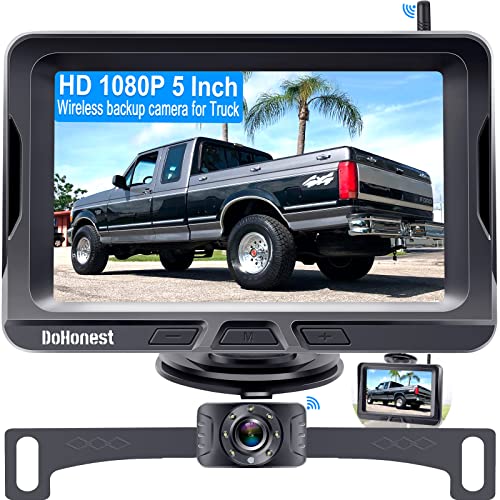 DoHonest Wireless Backup Camera for Car with 5" Monitor, HD 1080P No Delay Bluetooth Backup Camera System for Truck Pickup Minivan Support Add Second RV Camera DIY Installation to Avoid Drill Hole S4