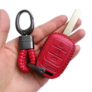 Alegender Hand Sewing Red Leather 4 Buttons Key Fob Cover Case Remote Protector Skin Bag Fits for 2013-2017 Honda Accord Sports 2017 Civic lx 2015 CR-V lx