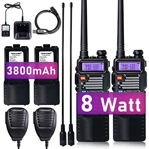 TIDRADIO UV-5R 8Watt Ham Radio Handheld Upgraded from TIDRADIO UV-5R Dual Band Walkie Talkies with 3800mAh Battery, Programming Cable, TD-771 Antenna (2 Pack)